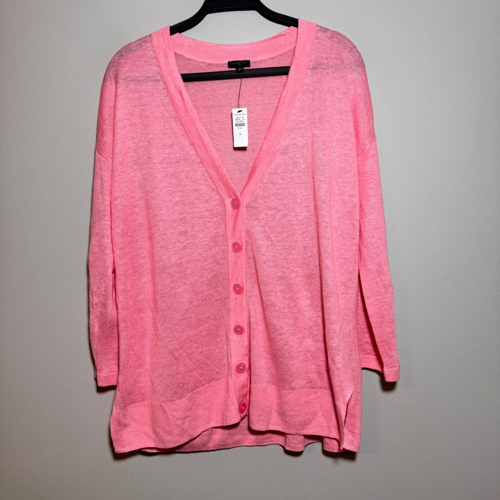 NWT Size X Talbots Plus Size Linen Cardigan Button Front Lightweight Pink
